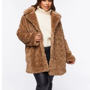 Forever 21 Size M Rose Gold Faux Fur Fluffy Coat